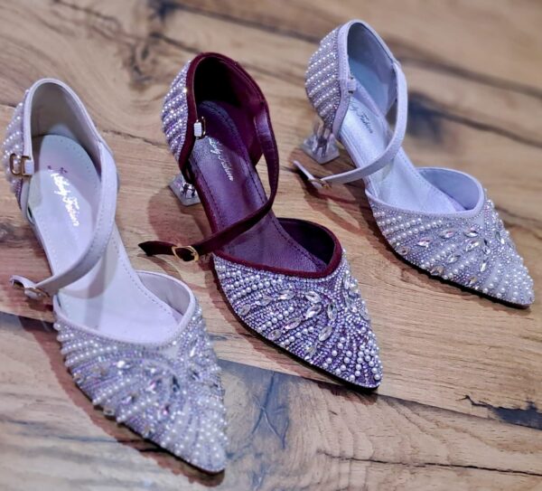 Women’s Premium Embellished Block Heel Sandals with Pearl & Stone Detailing